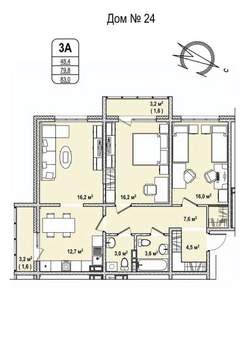 3-к квартира, строящийся дом, 83м2, 3/17 этаж
