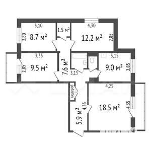 4-к квартира, вторичка, 81м2, 8/9 этаж