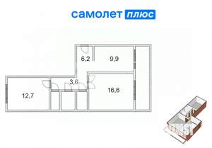 2-к квартира, вторичка, 55м2, 10/11 этаж