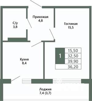 1-к квартира, вторичка, 36м2, 9/15 этаж