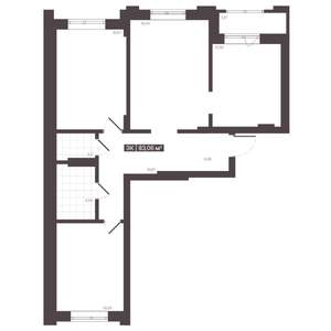 3-к квартира, строящийся дом, 83м2, 4/6 этаж