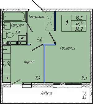 1-к квартира, вторичка, 36м2, 2/17 этаж