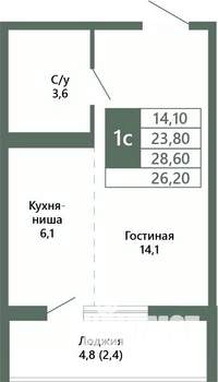 1-к квартира, вторичка, 26м2, 11/15 этаж