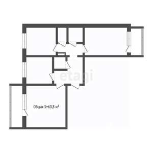 3-к квартира, вторичка, 61м2, 8/9 этаж