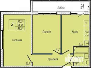 2-к квартира, вторичка, 59м2, 7/17 этаж