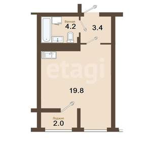 1-к квартира, вторичка, 28м2, 8/9 этаж