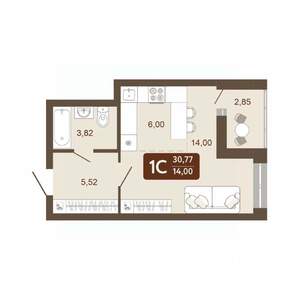 Студия квартира, вторичка, 31м2, 12/20 этаж