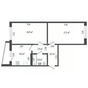 2-к квартира, вторичка, 54м2, 14/16 этаж