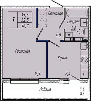 1-к квартира, вторичка, 36м2, 5/17 этаж