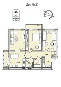 3-к квартира, строящийся дом, 83м2, 5/17 этаж