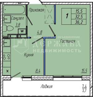 1-к квартира, вторичка, 36м2, 5/12 этаж