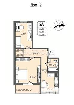 2-к квартира, вторичка, 57м2, 14/16 этаж