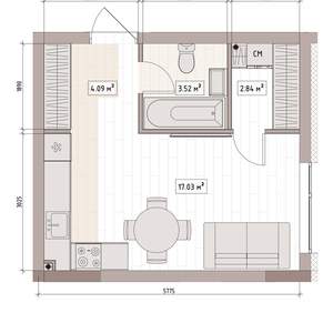 Студия квартира, вторичка, 28м2, 6/15 этаж