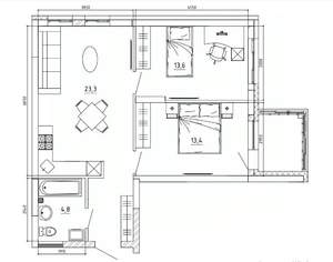 2-к квартира, вторичка, 65м2, 5/15 этаж