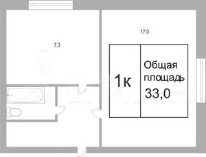 1-к квартира, вторичка, 34м2, 1/5 этаж