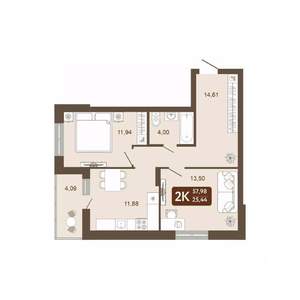 2-к квартира, вторичка, 58м2, 7/20 этаж