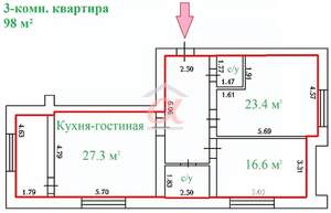 3-к квартира, вторичка, 98м2, 3/3 этаж