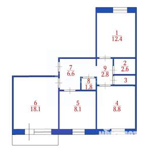 3-к квартира, вторичка, 59м2, 3/9 этаж