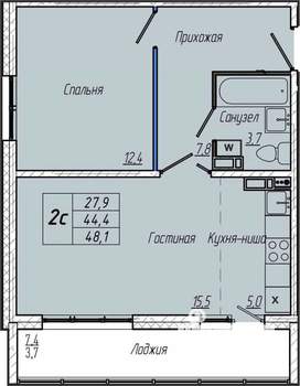 1-к квартира, вторичка, 48м2, 5/17 этаж