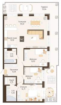 3-к квартира, вторичка, 114м2, 2/7 этаж