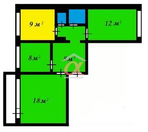 3-к квартира, вторичка, 64м2, 7/9 этаж