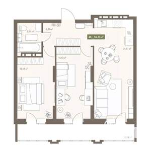 2-к квартира, вторичка, 62м2, 6/16 этаж