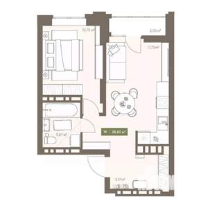 1-к квартира, вторичка, 39м2, 13/16 этаж