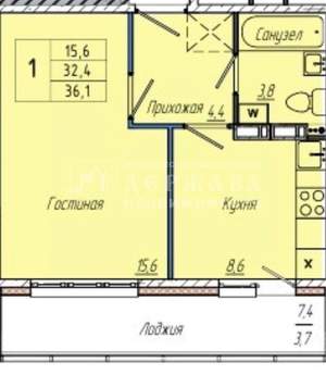 1-к квартира, вторичка, 36м2, 8/9 этаж