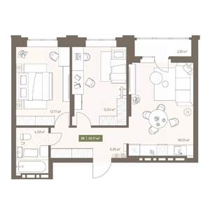 2-к квартира, вторичка, 56м2, 4/16 этаж
