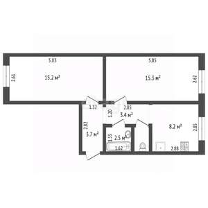 2-к квартира, вторичка, 52м2, 4/5 этаж