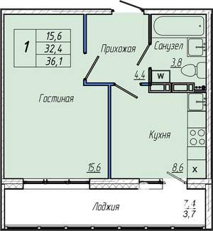1-к квартира, вторичка, 36м2, 1/17 этаж