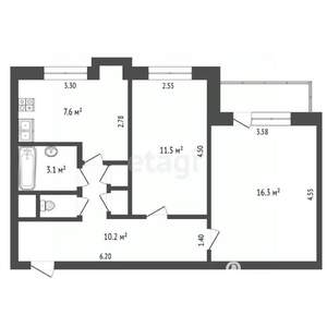 2-к квартира, вторичка, 49м2, 3/3 этаж