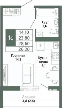 1-к квартира, вторичка, 26м2, 11/15 этаж