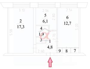 2-к квартира, вторичка, 45м2, 1/5 этаж