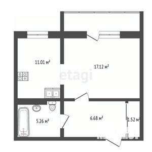 2-к квартира, вторичка, 42м2, 1/9 этаж