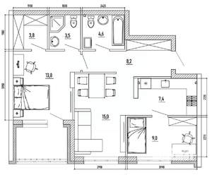3-к квартира, вторичка, 74м2, 4/8 этаж