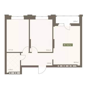 2-к квартира, вторичка, 56м2, 9/16 этаж