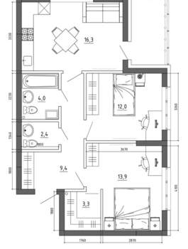 3-к квартира, вторичка, 70м2, 2/15 этаж