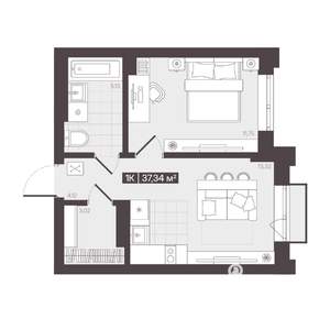1-к квартира, вторичка, 37м2, 7/16 этаж