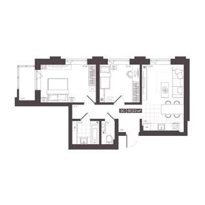 3-к квартира, строящийся дом, 61м2, 4/16 этаж