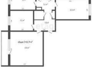 3-к квартира, вторичка, 61м2, 5/9 этаж