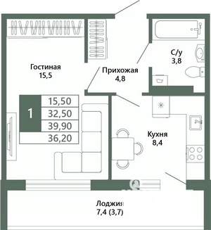 1-к квартира, вторичка, 36м2, 10/15 этаж