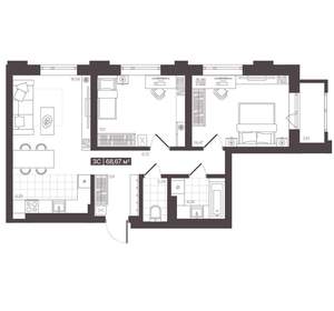 3-к квартира, вторичка, 69м2, 3/16 этаж