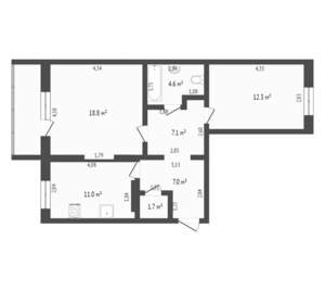 2-к квартира, вторичка, 63м2, 4/9 этаж
