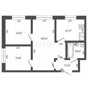 3-к квартира, вторичка, 43м2, 1/5 этаж