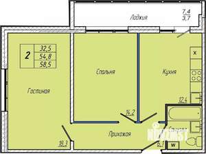 2-к квартира, вторичка, 59м2, 14/17 этаж