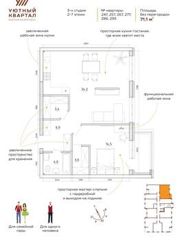 3-к квартира, вторичка, 71м2, 2/8 этаж