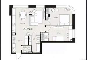 3-к квартира, сданный дом, 74м2, 3/15 этаж