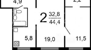 2-к квартира, вторичка, 44м2, 5/9 этаж