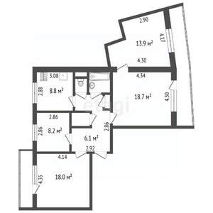 4-к квартира, вторичка, 83м2, 4/10 этаж